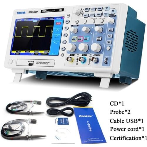 Hantek DSO5102P Digital Oscilloscope 100MHz 2Channels 1GSa/s Real Time Sample Rate USB host Device connectivity 7 Inch