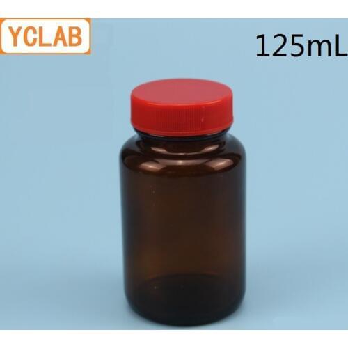 YCLAB 125mL Medicament Bottle Wide Mouth with Screw Cap Lid Brown Amber Glass Drug Agentia Sample Specimen Hospital Laboratory