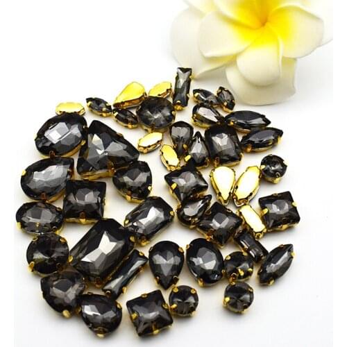 Hot Sale Gold Claw Crystal Gray Mix Shape Glass Sew on Rhinestones DIY Clothing Decoration