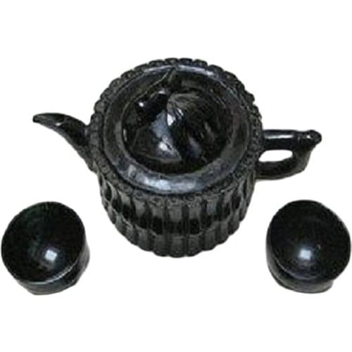 Chinese natural black jade jade carving bamboo beam teapot four cup of tea