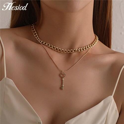 Key Pendant Necklace Hesiod Gold Or Silver Plated Color Chain Multilayer Fashion New Party Charm Jewelry Accessories For Women