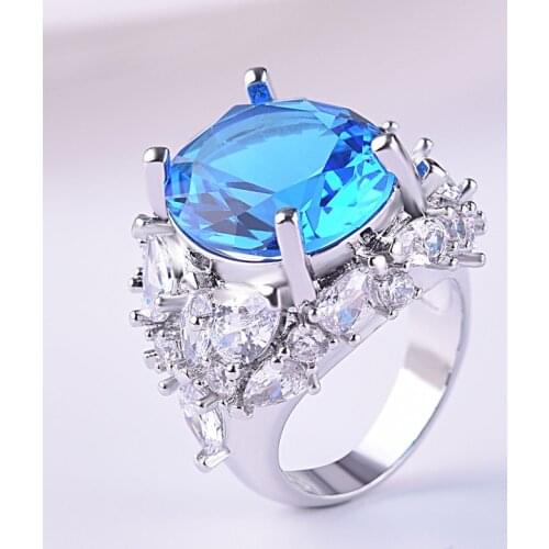 MENGYI Luxury Rings For Women Oval Blue Zircon Wedding Party Fine Jewelry Ring Wholesale Gifts
