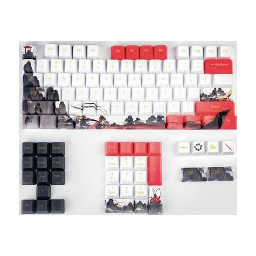 PBT Wukong Keycaps 5 Sides Dye Subbed Chinese Style ANSI Layout OEM Profile Key Caps For Mechanical Keyboard GH60 87 104 108