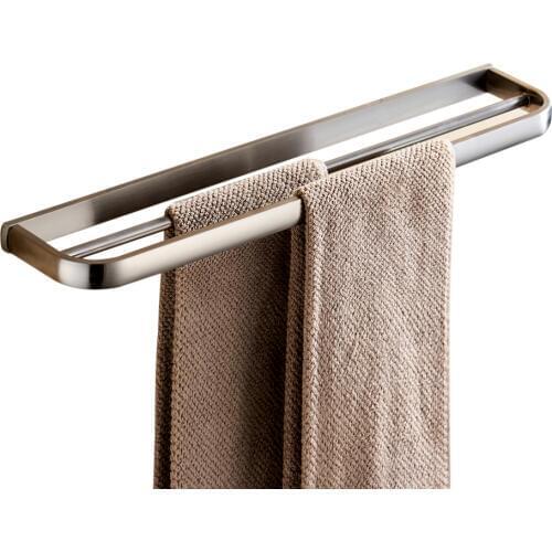 Leyden Brass 24inch Length Double Towel Bar Contemporary, Towel Holder Dual Rail Lavatory Wall Mounted Brushed Nicke