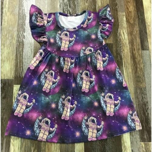Fashion Kids Summer clothing Little Baby girl dream starry sky tie-dye moon bright purple round neck pearl dress