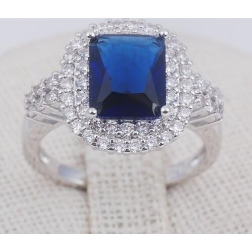 Fashion Jewelry Princess Cut Navy Blue Zircon Bridal Rings for Wedding Engagement Gifts