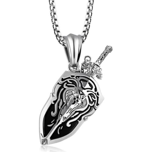 Warcraft Sword And Shield Steel Men Necklace