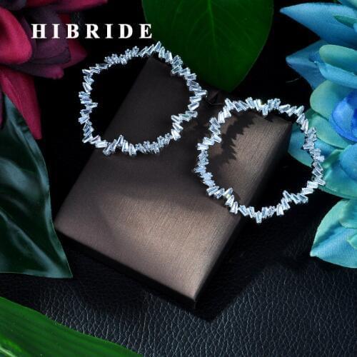 HIBRIDE Latest Fashion New Earrings for Women Wedding Trendy Stud Earrings Round Shape Cubic Zircon Jewelry Party Gift E-36