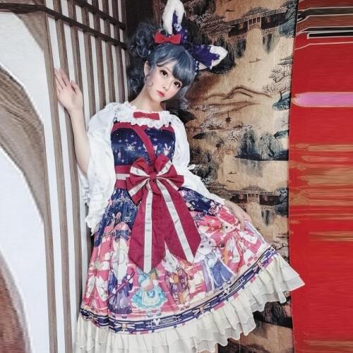 Palace princess tea party sweet lolita dress retro bowknot cute printing victorian dress kawaii girl gothic lolita jsk loli cos