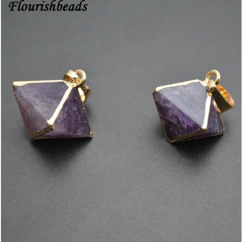 Small Size 15mm Natural Amethyst Purple Quartz Pyramid Square Point Stone Pendants 5pc per lot