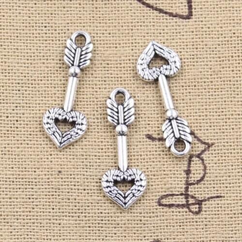 30pcs Charms Cupids Love Arrow Heart Angel Wings 25x9mm Antique Silver Color Pendants DIY Craft Making Findings Tibetan Jewelry