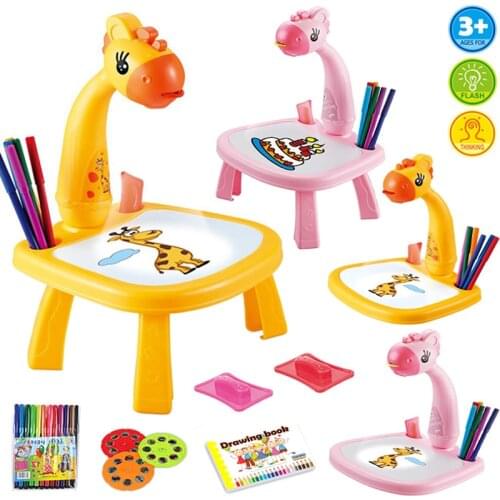DIY Children LED Projector Educational Early Learning Painting Art Drawing Table Desk Toy Paint Tools Projection Toys For Kids