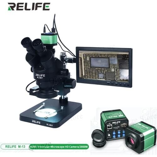 RELIFE Trinocular Stereo Microscope 0.7-4.5X Continuous Zoom Microscope With Camera for Phone PCB Electronic Repair Device RL-M3