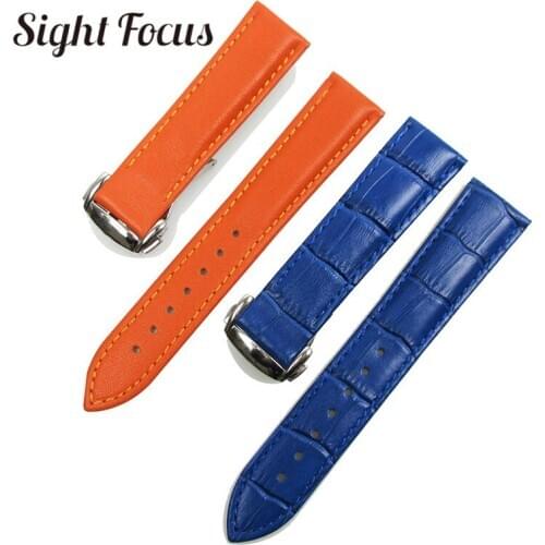 20mm Orange Blue Calfskin Leather Watch Band for Omega Seamaster AT150 Strap Leather Women Men Watchbands Bracelet Montre Reloj