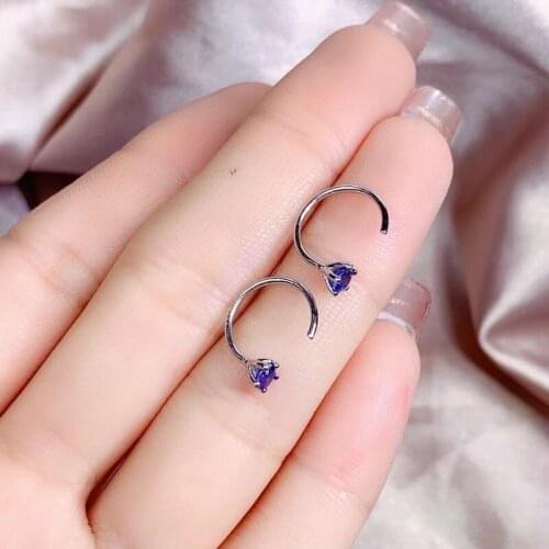 New Natural Sapphire Stud Earrings 925 Silver Womens Stud Earrings Small Daisies Fresh and Cute