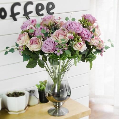 Silk Rose Peony Flowers Bouquet For Home Decor Artificial Rose Flowers Bulk for Decoration Fake Plants DIY House Ins Style