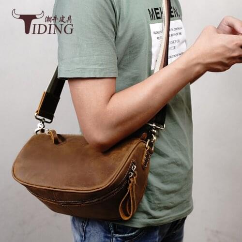 Men Fashion Vintage Hobos Crossbody Bags Real Leather 2021 New Brand Designer Travel Shoulder Bag Male
