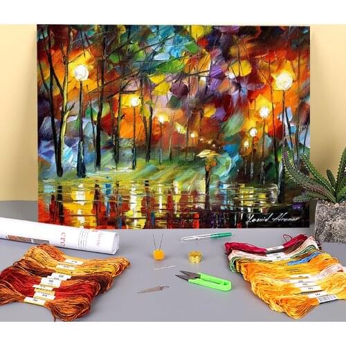 Rain Drops Printed Fabric 11CT Cross Stitch Embroidery Kit DMC Threads Painting Needlework Handiwork Handmade Sales Stamped