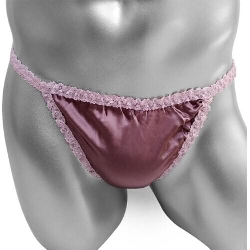 Softy Silk Sissy Pouch Panties Ruffles Lace Briefs Underwear For Men High Cutting Sexy Lingerie Solid Color Male Bikini