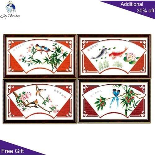Joy Sunday Spring Birds Fishes With Lotus Whispering Bamboos In Wind Animal China Home Decor D079D080D081D082 Cross Stitch Kits