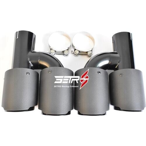 H Style Outlet 114 mm Two Pieces Left And Right Double Carbon Fiber Black Straight Flange Exhaust Pipe End Tip For BMW E70