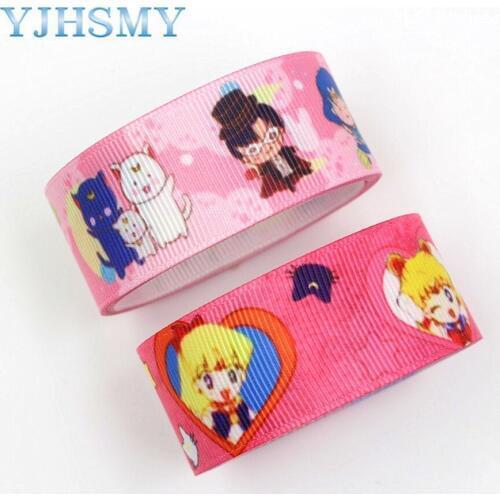 YJHSMY G-18524-247,25 mm 10 yards Cartoon ribbons thermal transfer printing lattice wedding accessories DIY handmade materials
