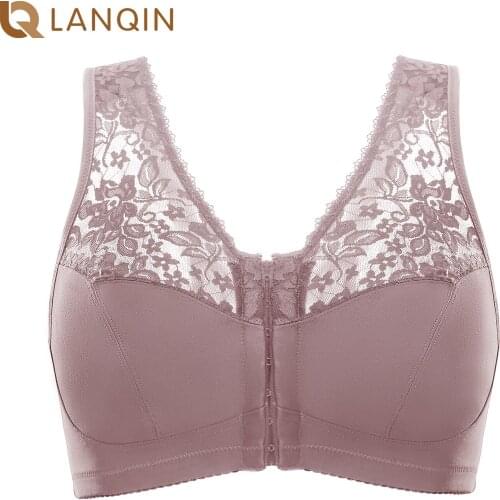 Womens Full Coverage Wirefree Lace Plus Size Front Closure Bra Racerback Wide Padded Straps