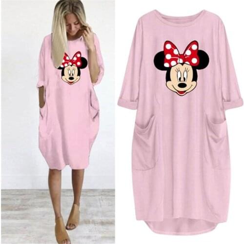 Disney Minnie Mouse T-shirt Dress Women Irregular Cartoon Casual O-Neck Dresses Fashion Summer Short Sleeve Plus Size Vestido