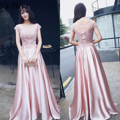 Its Yiiya Evening Gowns Sleeveless Sequined A-Line Evening Dress 2020 LF158 O-Neck Lace Plus Size Floor-Length Robe De Soiree