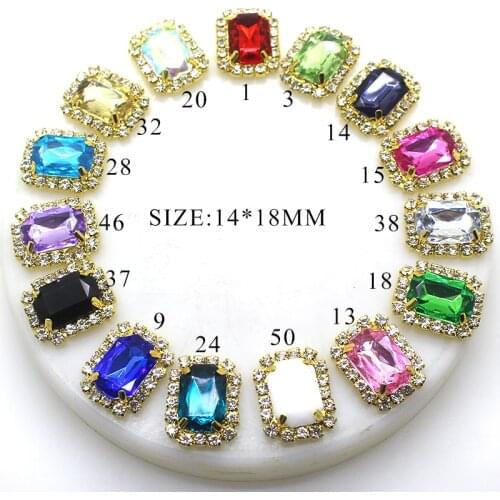 10pcs/batch of 14*18MM clothing golden rectangular acrylic rhinestone decorative buttons DIY sewing handmade accessories buttons