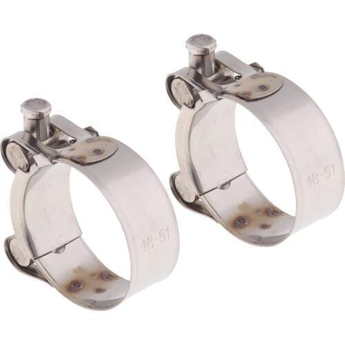 2pcs Heavy Duty Stainless Steel Motorcycle Exhaust Clamp Banjo Clips 48-51mm