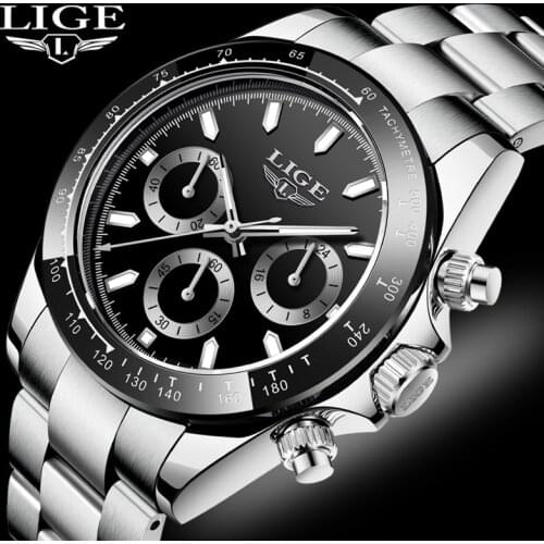 2021New LIGE Design Fashion Men Quartz Watch Luxury Sport Watch Men Stainless Steel 30M Waterproof Chronograph Relogio Masculino