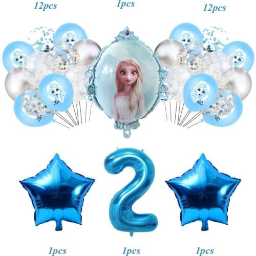 28pcs Disney Frozen Anna And Elsa Blue Number Foil Latex Balloons Birthday Party Decorations Supplies Helium Balloons Supply
