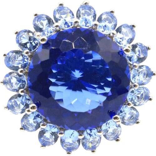 15x13mm Elegant Created Fire Rainbow Mystic Topaz Zircon Silver Rings for Women Anniversary Silver Jewelry