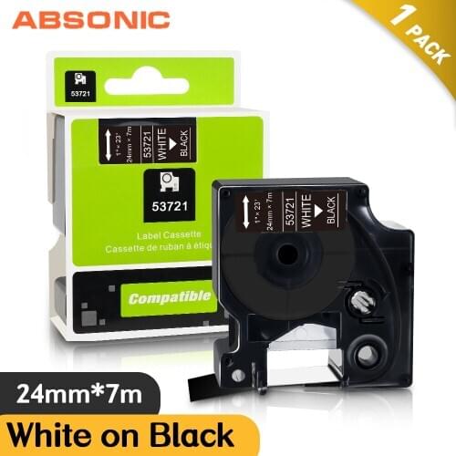 Absonic 53721 White on Black 24mm Label Tape Replace Dymo D1 Label Maker High Adhesive Tape for Dymo Dymo LabelManager 500TS 450