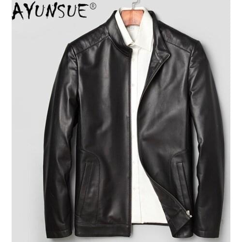 AYUNSUE 2021 Autumn 100% Genuine Sheepskin Leather Jacket Men New Black Thin Jackets Male Korean Clothes Jaqueta Masculina Gmm17