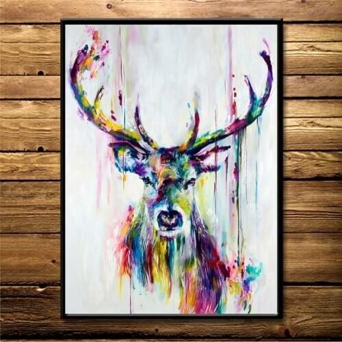 Big Triptych Watercolor Deer Head Posters Print Abstract Animal Picture Canvas Painting No Frames Living Room Home Decor Cuadros