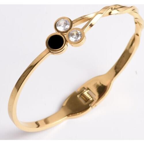 Trendy Bracelets Bangles For Women Girls CZ Crystal Stainless Steel Black Shell Bangle Cuff Bracelet Jewelry Gifts