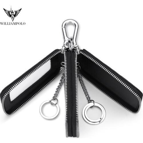 Men & Women Genuine Leather Car Key Wallets Chain Covers Zipper Key Case Bag Fashion Vintage Housekeeper Holders 2 Key Rings