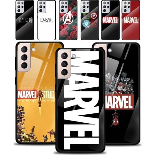 Marvel Logo Tempered Glass Cover For Samsung Galaxy S21 Plus Ultra M21 M31 M51 A52 A72 Phone Case Coque
