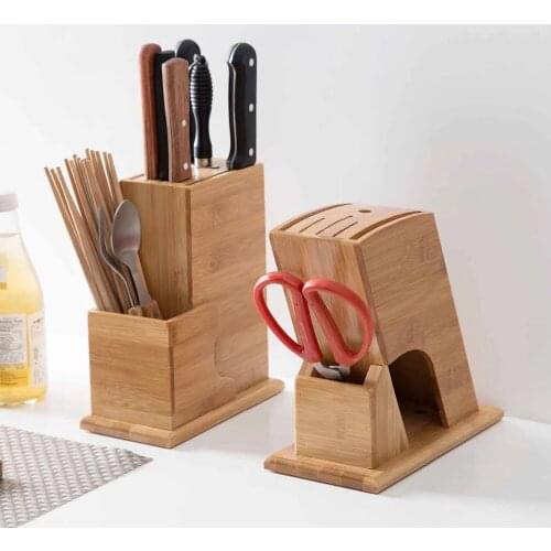 Wood Knife Holder Knife Block Stand Knives Storage Shelf Rack Organizer Hidden Knife Case Kitchen Accessories Bamboo