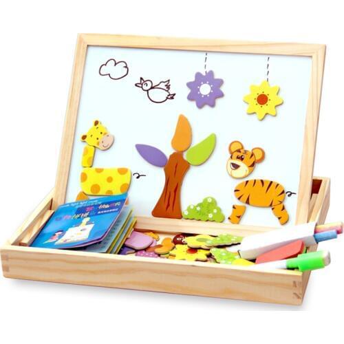 100+PCS Wooden Magnetic Puzzle Figure/Animals/ Vehicle /Circus Drawing Board 5 styles Box Educational Toy Gift