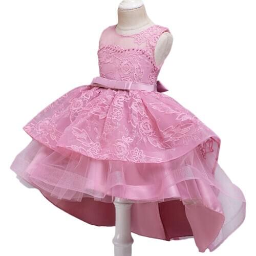 Children Evening Party Dress Lace Wedding Flower Girls Dress Performance Ball Gown Kids Embroidery Princess Dress 6 8 10 12 Year