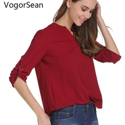 Womens Blouse Shirts Spring Autumn Tops and Blouses Casual Chiffon Female V-Neck Wear Lady Office Lady For Work Plus Size