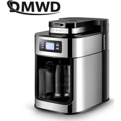 DMWD Automatic Electric Coffee Maker Bean Grinder Mill Grinding Machine Comercial Espresso Tea Boiler Drip Cafe American Pot EU