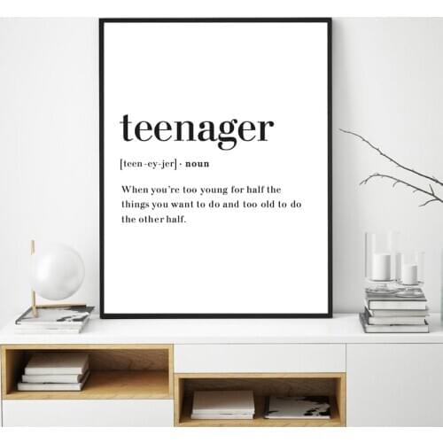 Teenager Definition Print Modern Minimalist Poster Teen Funny Quote Wall Art Canvas Painting Picture for Living Room Home Decor