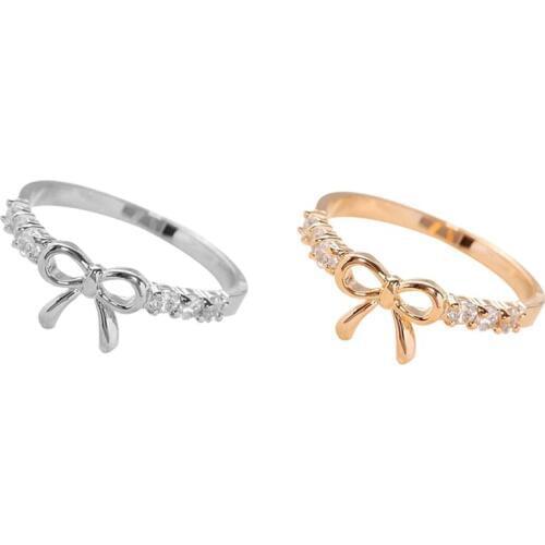New Style Korean Jewelry Simple Crystal Bow Ring Bow Tie Beautiful Trendy Romantic Rings For Girl