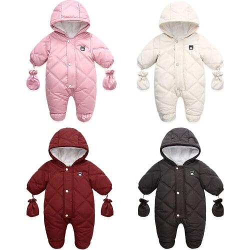 2021-07-01 Lioraitiin 0-24M Infant Baby Boy Girl Autumn Winter Romper Solid Zipper Long Sleeve Hooded Jumpsuit 4Colors