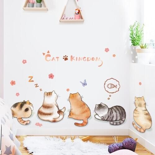 Cute Cartoon Cat Wall Stickers for Girls Room Baby Room Decoration Living Room Bedroom Home Decor Vinyl Self Adhesive Wallpaper
