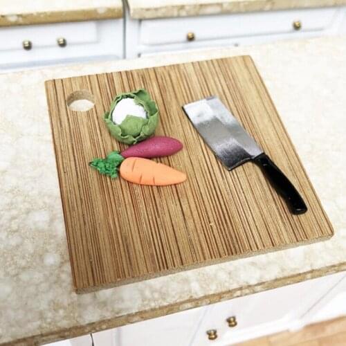 2Pcs Dollhouse Miniature Kitchen Food Knife Chopping Block Cut Vegetables Mini Decoration Gifts